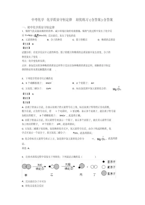 中考化学化学质量守恒定律培优练习(含答案)含答案