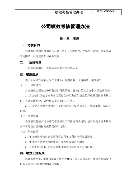 公司绩效考核管理办法2024.12