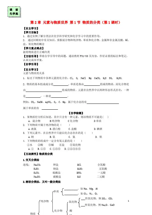 高中化学第二章元素与物质世界物质的分类时学案鲁科版必修