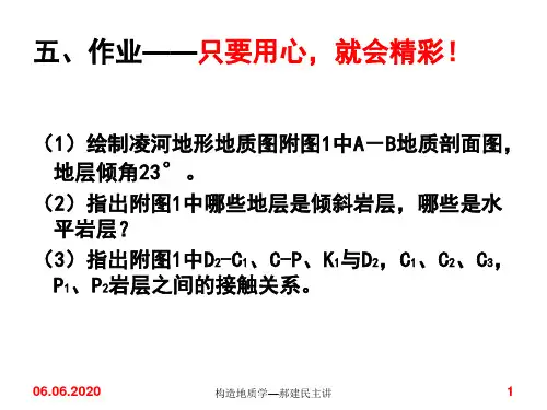 实习2 读倾斜岩层和不整合接触关系地质图并作剖面图(2)17页PPT