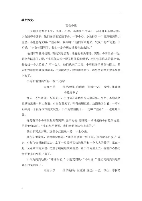 看图写话《怎样救小兔上来》范文-救小兔