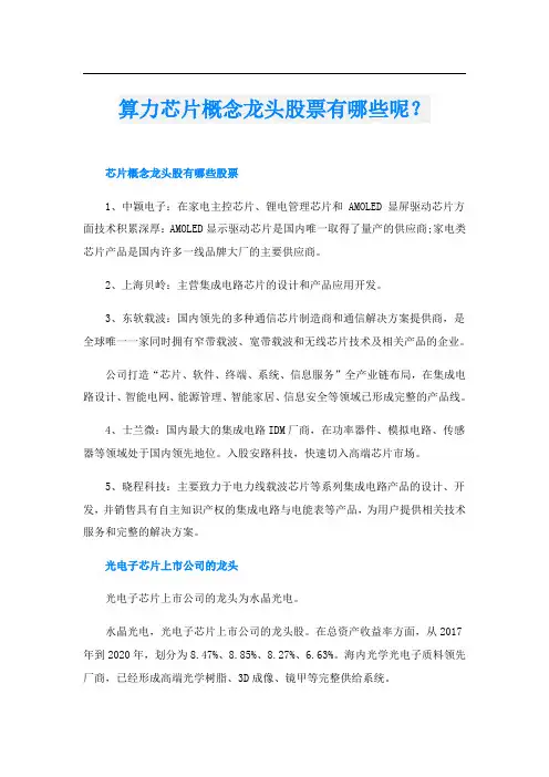 算力芯片概念龙头股票有哪些呢？