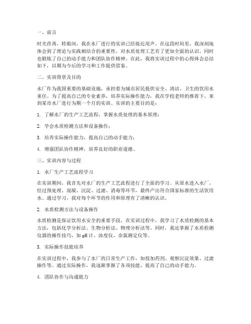 水厂实训报告心得体会
