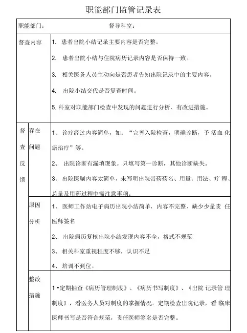 2018出院小结督导检查记录