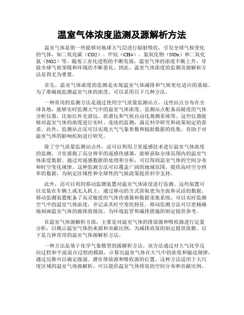 温室气体浓度监测及源解析方法