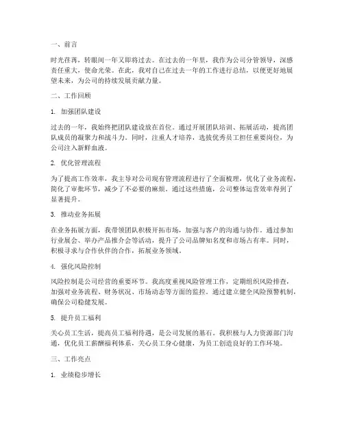公司分管领导个人工作总结