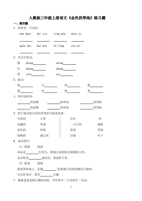 人教版三年级上册语文《金色的草地》练习题
