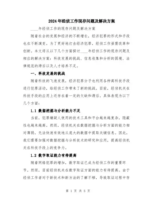 2024年经侦工作现存问题及解决方案