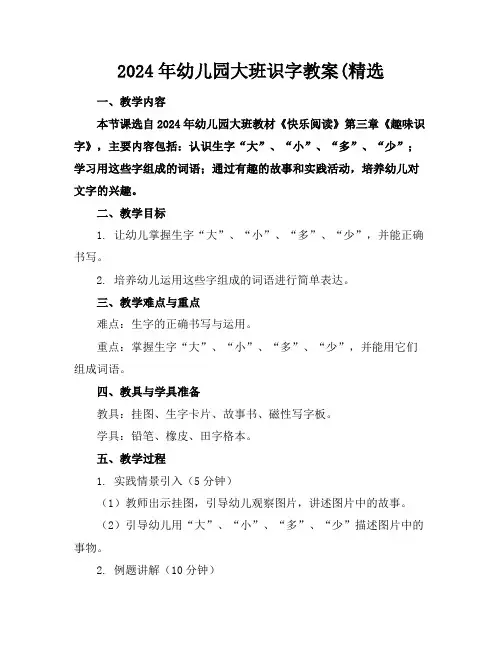 2024年幼儿园大班识字教案(精选