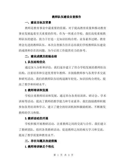 教师队伍建设自查报告