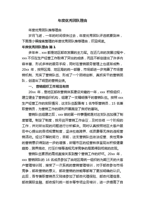 年度优秀团队推荐理由