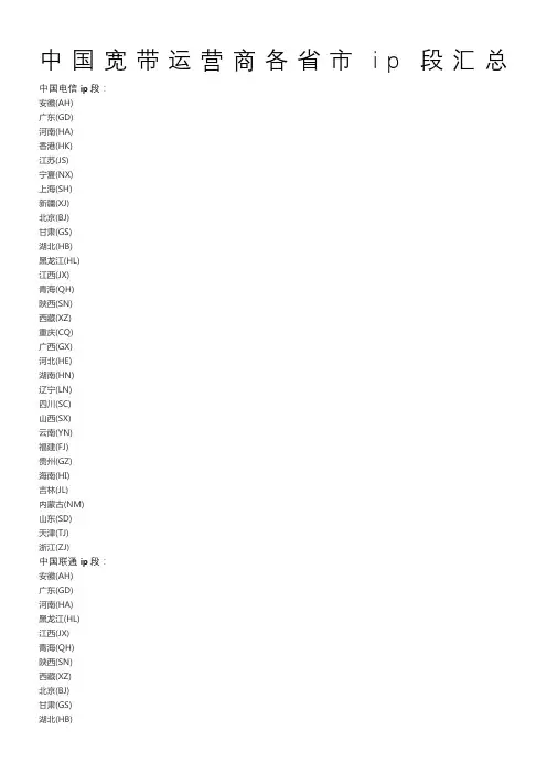中国宽带运营商各省市ip段汇总