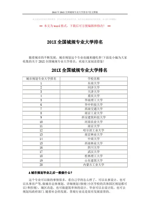 2018年201X全国城规专业大学排名-范文模板 (3页)