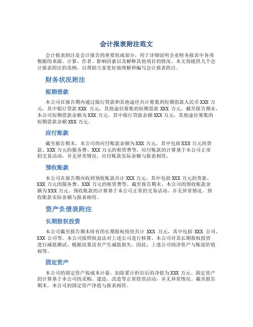 会计报表附注范文