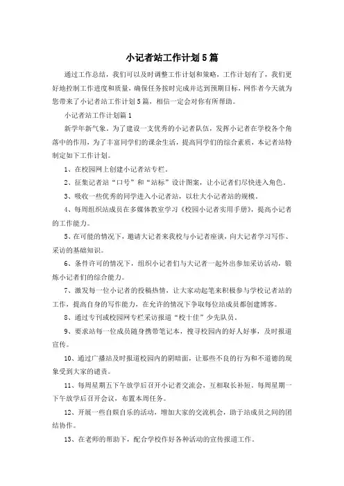 小记者站工作计划5篇