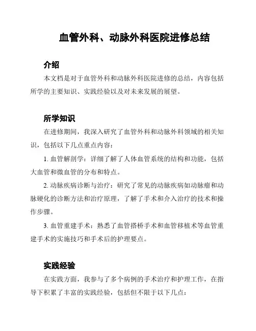 血管外科、动脉外科医院进修总结
