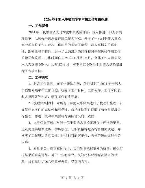 2024年干部人事档案专项审核工作总结报告