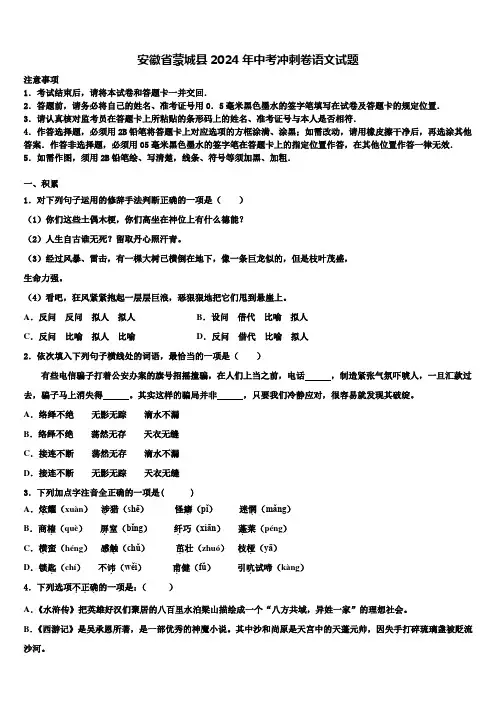 安徽省蒙城县2024年中考冲刺卷语文试题含解析