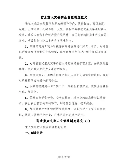 防止重大灾害安全管理制度范文（3篇）