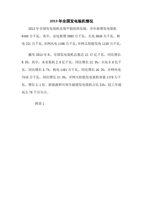 2013年全国发电装机情况
