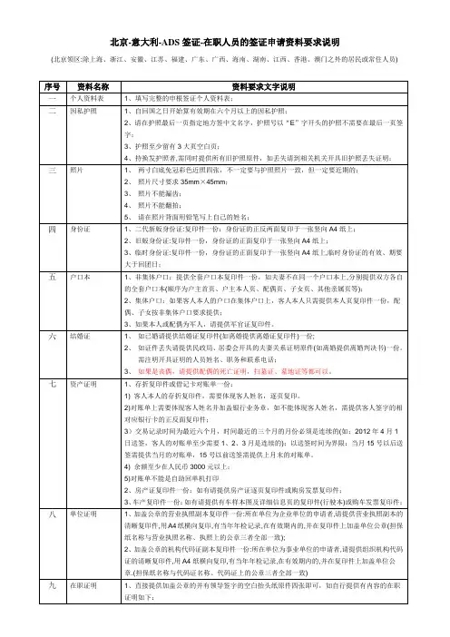 申根签证需要资料(北京)