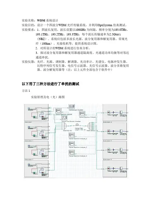 光电实验报告：波分复用系统的设计(Optisystem)