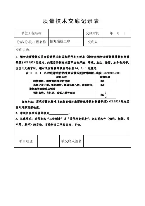 钢结构质量技术交底--抛丸除锈