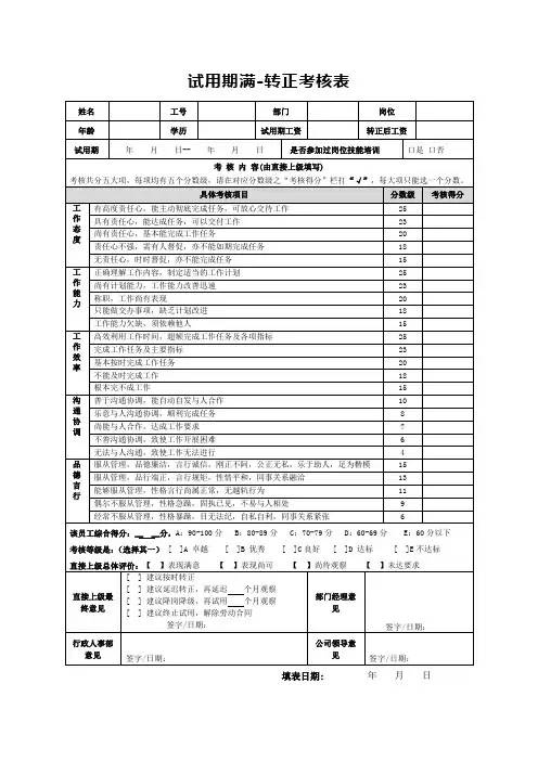 试用期满-转正考核表