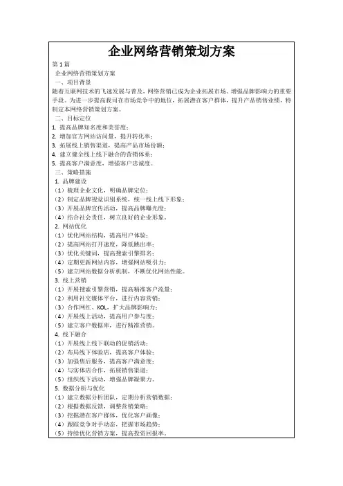 企业网络营销策划方案
