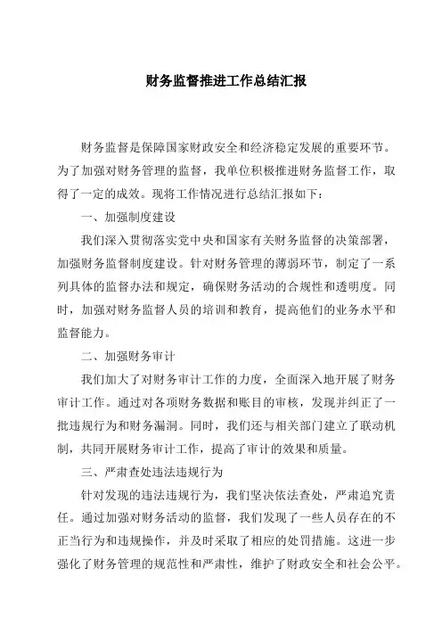 财务监督推进工作总结汇报