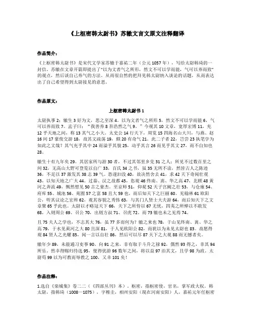 《上枢密韩太尉书》苏辙文言文原文注释翻译
