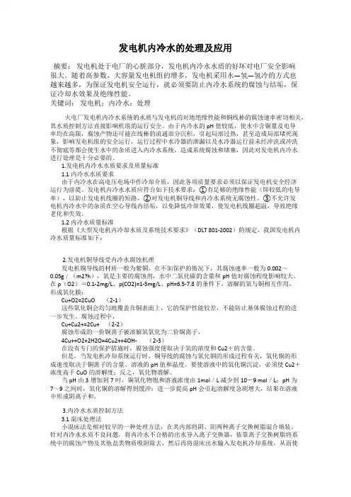 发电机内冷水的处理及应用