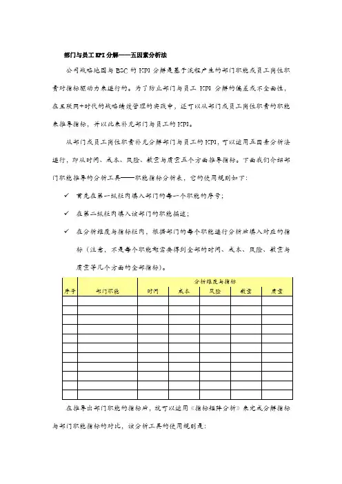 部门与员工KPI分解中五因素分析法