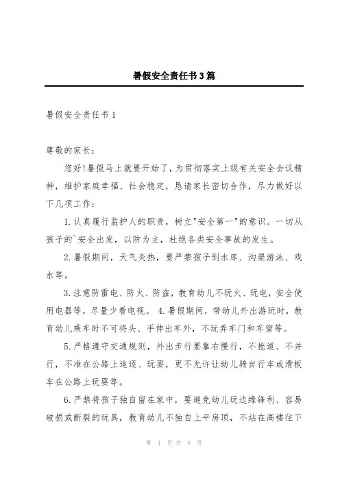 暑假安全责任书3篇
