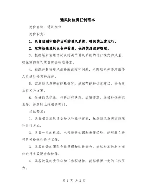 通风岗位责任制范本
