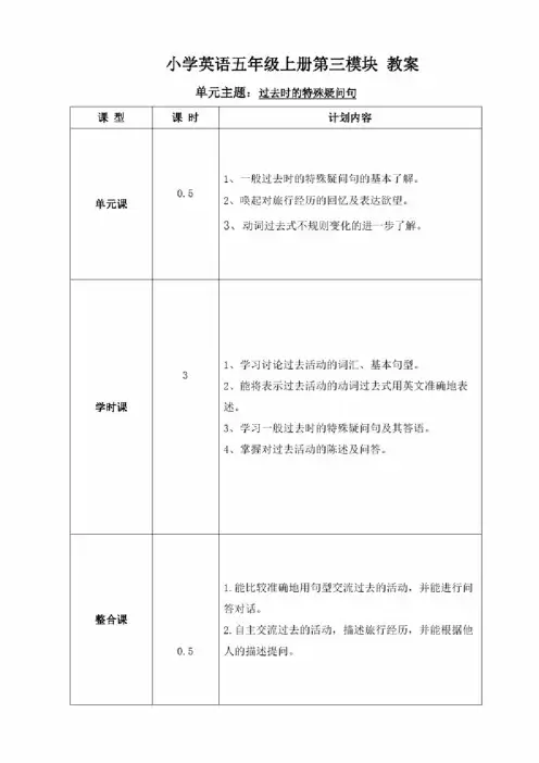 小学英语五年级上册第三模块教案
