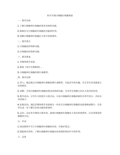 初中生物白细胞红细胞教案