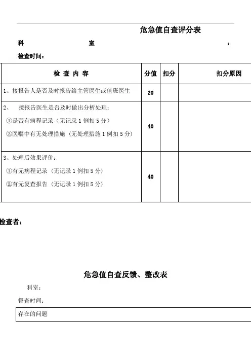 危急值自查表