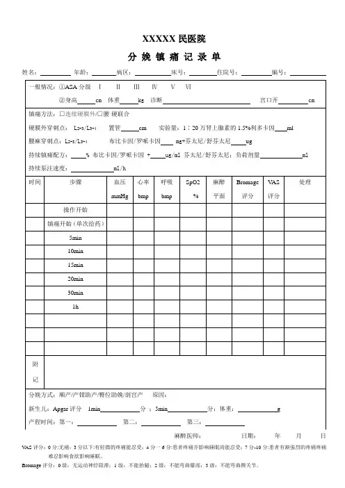 分娩镇痛记录单(改良版)