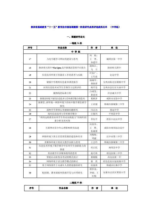 陕西省基础教育“十一五”教育技术规划课题第一阶段研究成果