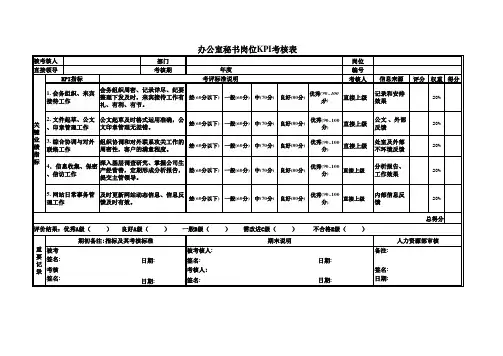 办公室秘书岗位KPI考核表