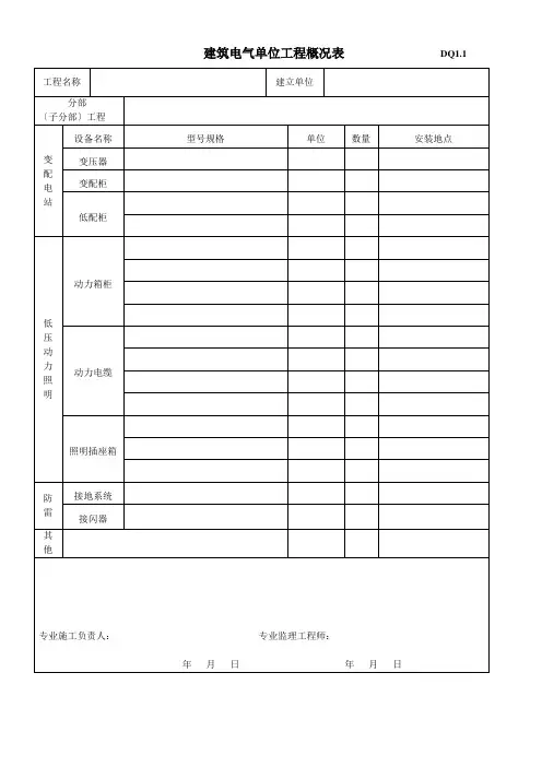 建筑电气工程竣工验收表格(表格齐全)