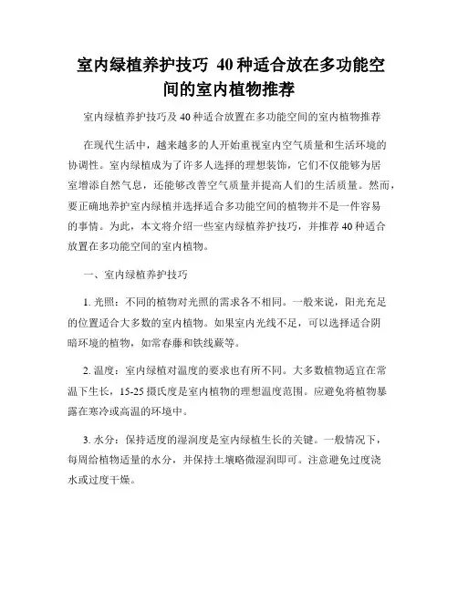  室内绿植养护技巧  40种适合放在多功能空间的室内植物推荐