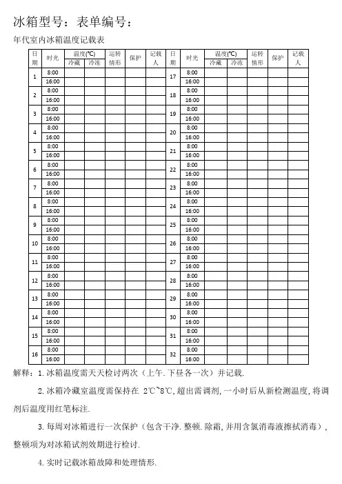 实验室冰箱温度记录表