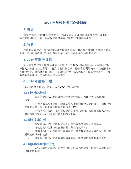 2024年学校财务工作计划表