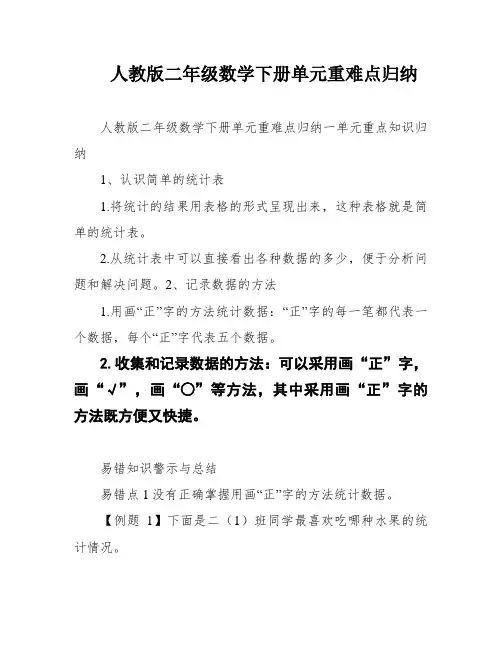 人教版二年级数学下册单元重难点归纳