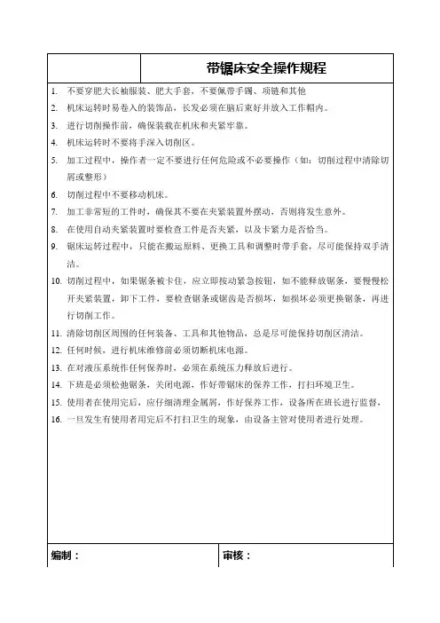 带锯床安全操作规程