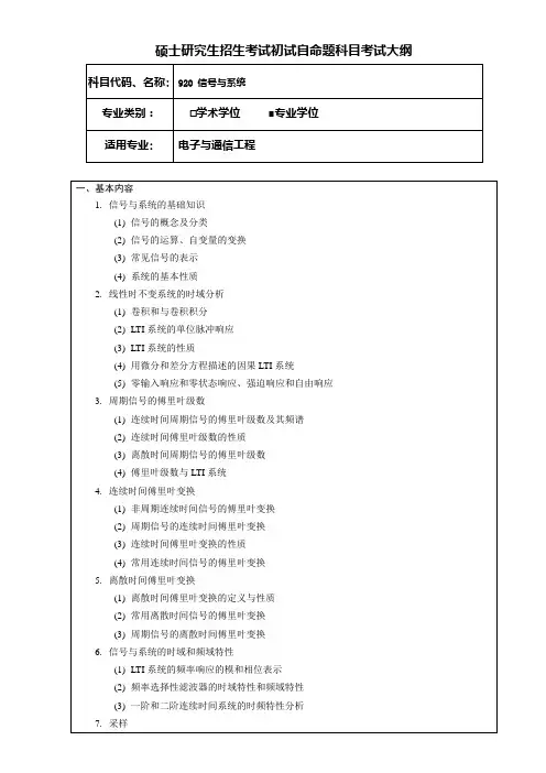 考研《信号与系统(专业学位)》考试大纲