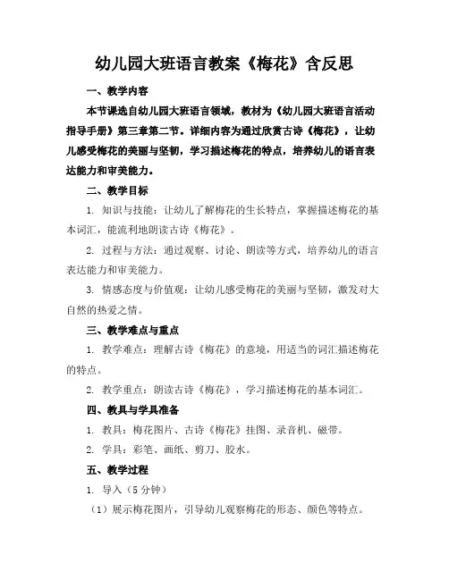 幼儿园大班语言教案《梅花》含反思