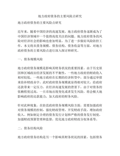 地方政府债务的主要风险点研究